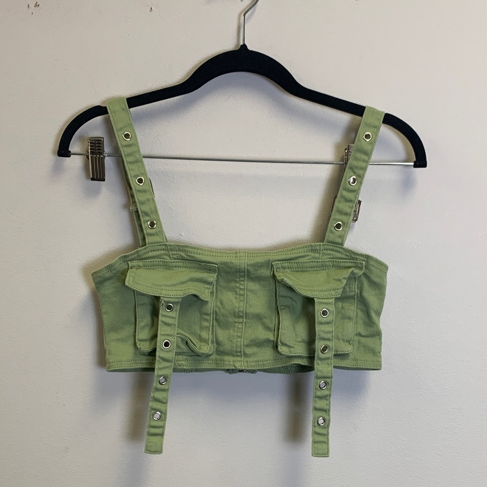 Fashion Nova Light Green Strap Crop Top